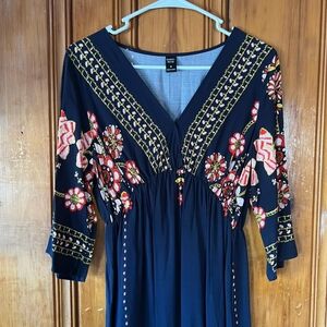 Navy Floral Embroidered Dress